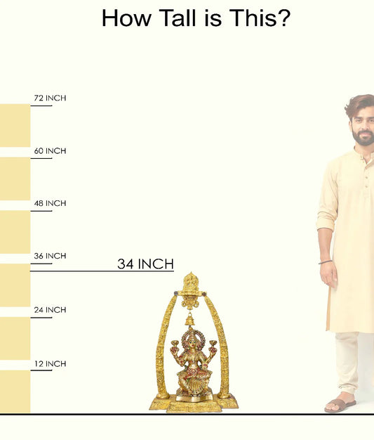 Brassaura® Brass Dhan Lakshmi on Mandap with Ghanti | Height 34 Inches