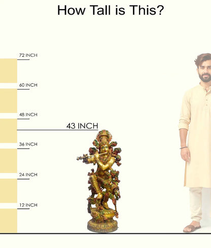 Brassaura® Brass Lord Krishna Statue | Height 43 Inches