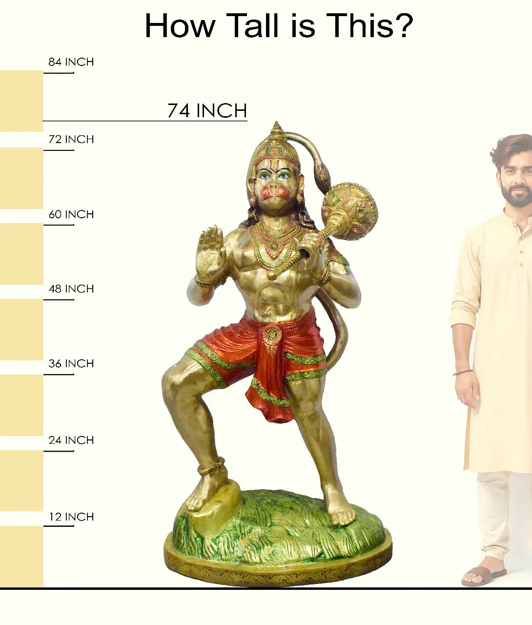 Brassaura® Brass Lord Hanuman Statue | Height 74 Inches