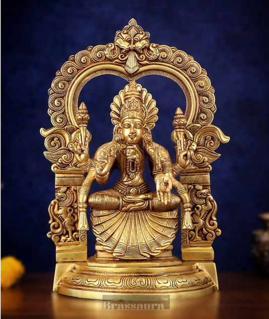 शुद्ध पीतल की देवी पद्मावती लक्ष्मी प्रतिमा तिरुवाची के साथ – 18 इंच ऊँचाई, 12.5 किलोग्राम वज़न | पूजा और सजावट के लिए अति सुंदर हस्तनिर्मित हिंदू मूर्ति