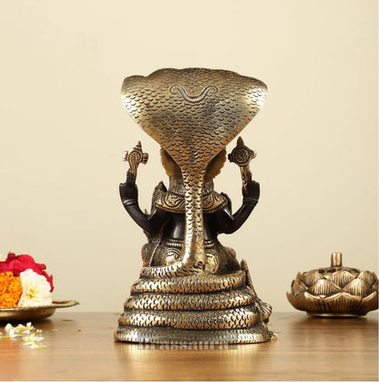 Brassaura™ Pure Brass Lord Narasimha with Goddess Lakshmi Statue – 8 Inch Height, 2.2 kg Weight | Black Gold Finish | Handcrafted Hindu Idol for Home & Temple