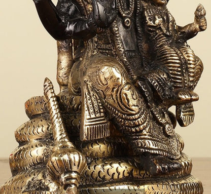 Brassaura™ Pure Brass Lord Narasimha with Goddess Lakshmi Statue – 8 Inch Height, 2.2 kg Weight | Black Gold Finish | Handcrafted Hindu Idol for Home & Temple