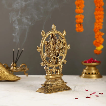Brassaura™ Pure Brass 16-Armed Lord Vishnu with Meditative Narasimha – 9.5 Inch Height, 2.2 kg Weight | Handcrafted Hindu Idol