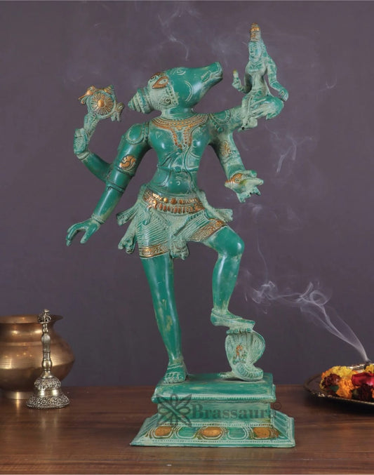 Brassaura™ Pure Brass Lord Varaha with Goddess Bhooma Devi Idol – 17.5 Inch Height, 6.3 kg Weight | Handcrafted Hindu Statue for Pooja & Home Temple