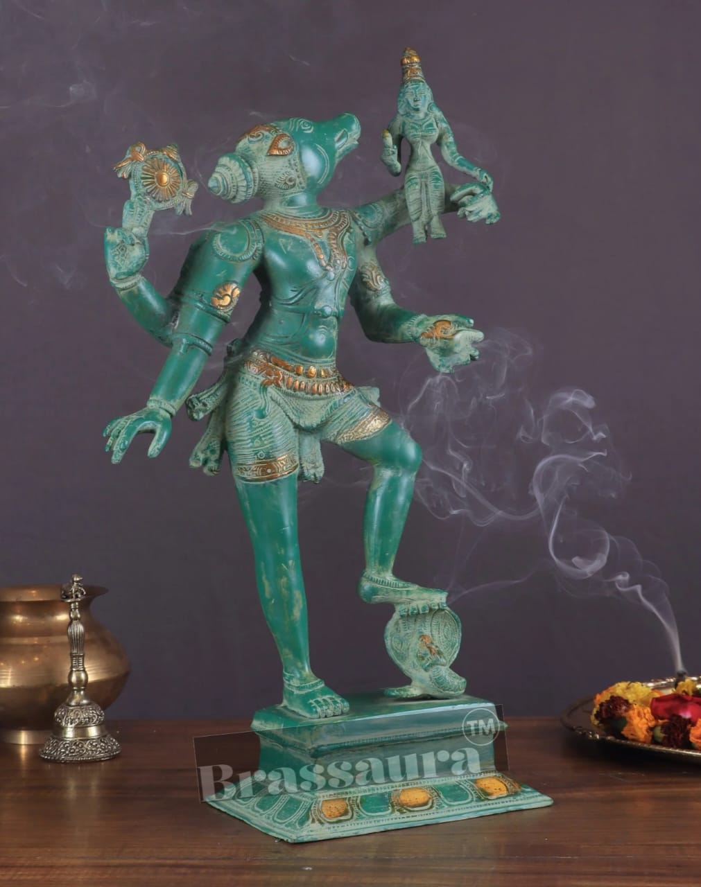 Brassaura™ Pure Brass Lord Varaha with Goddess Bhooma Devi Idol – 17.5 Inch Height, 6.3 kg Weight | Handcrafted Hindu Statue for Pooja & Home Temple