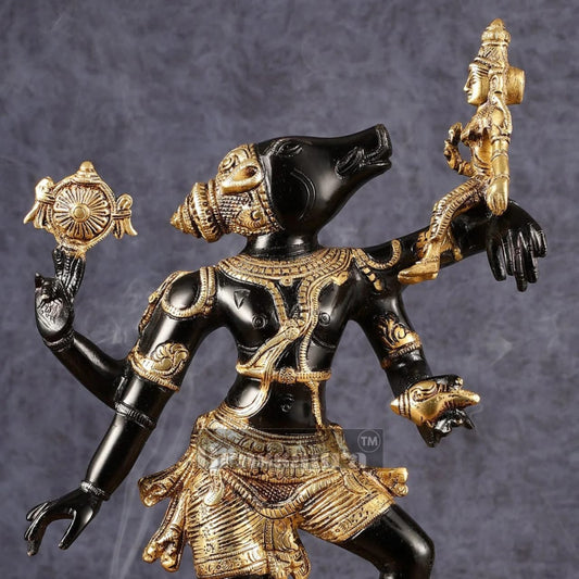 Brassaura™ Pure Brass Lord Varaha with Bhooma Devi Idol – 17.5 Inch Height, 6.3 kg Weight | Handcrafted Vishnu Avatar Statue for Home & Temple