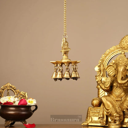 Brassaura™ Brass Hanging Peacock Diya with Chain – Height 6 Inches | Traditional Hanging Lamp, 1.1 Kgs