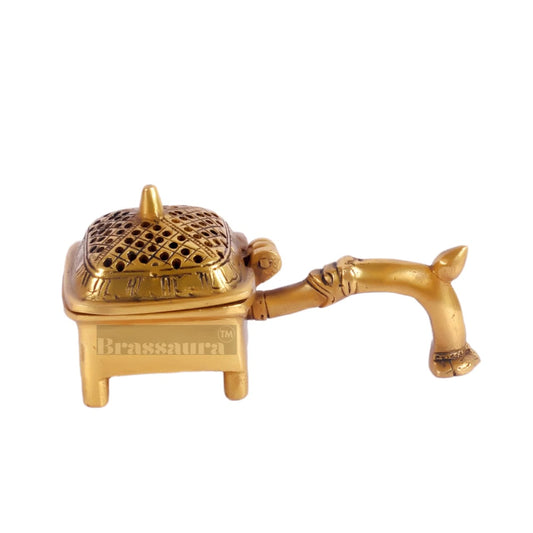 Brassaura™ Brass Dhoop Burner Lobandaan – Length 6.5 Inches, Width 3 Inches, Height 2 Inches & Weight 550 Gms
