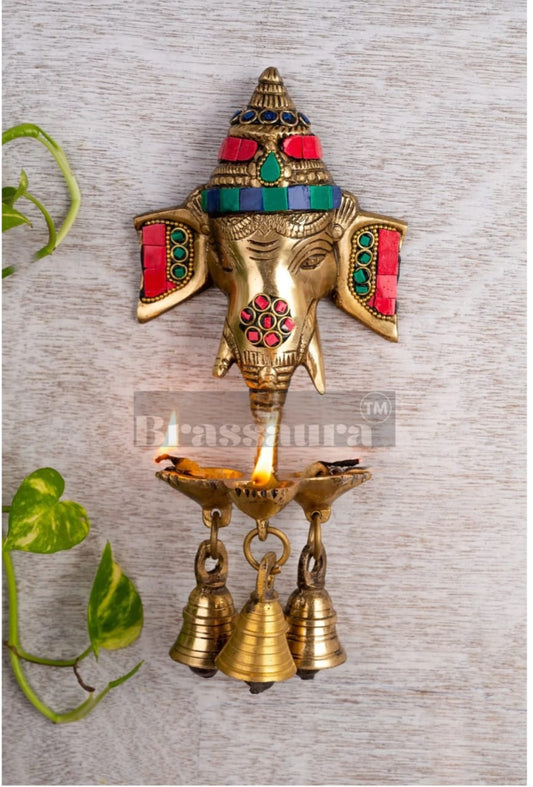 Ganesha Diya Wall Hanging Lamp – Height 9.5 Inches, Weight 1.2 Kgs