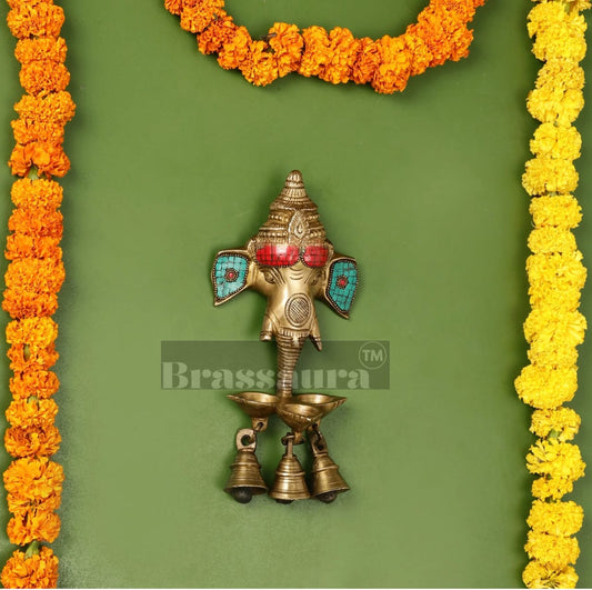 Ganesha Diya Wall Hanging Lamp – Height 9.5 Inches, Weight 1.2 Kgs