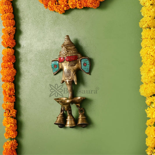 गणेश दीया वॉल हैंगिंग लैंप - ऊंचाई 9.5 इंच, वज़न 1.2 किग्रा