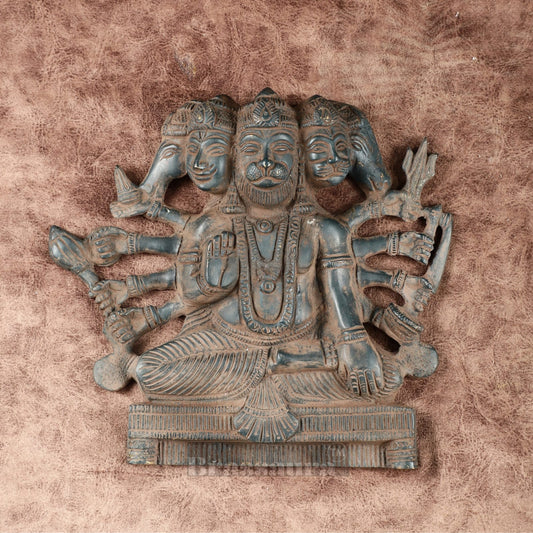 Brassaura™ Brass Hanuman Wall Hanging – Height 8 Inches & Weight 2 Kgs | Antique Sandstone Finish