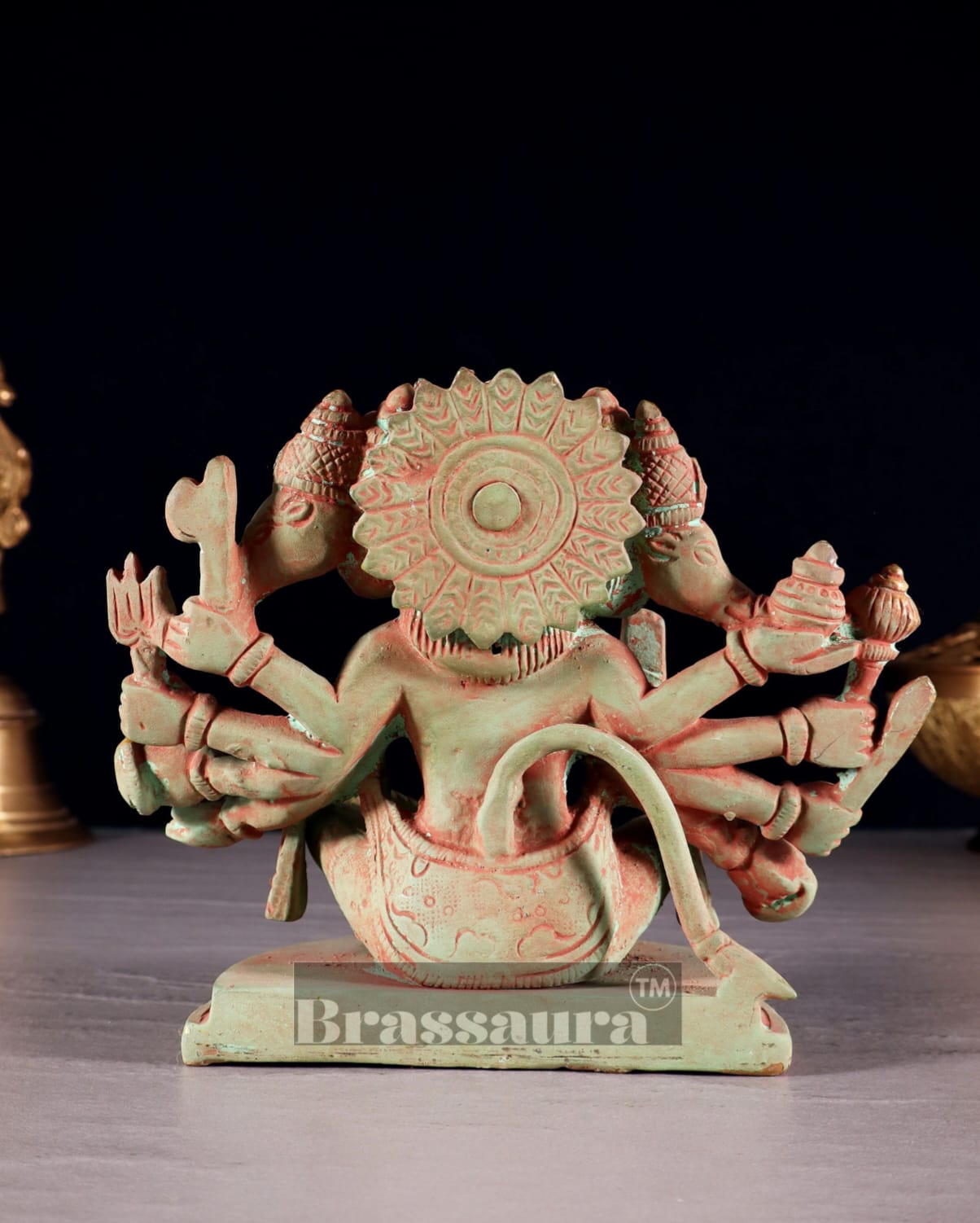 Brassaura™ Handcrafted Pure Brass Panchmukhi Hanuman Idol – Height 6 Inches & Weight 2.5 Kgs | Antique Green Sand Finish