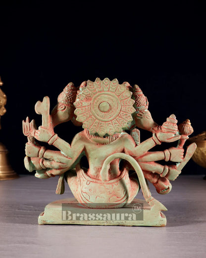 Brassaura™ Handcrafted Pure Brass Panchmukhi Hanuman Idol – Height 6 Inches & Weight 2.5 Kgs | Antique Green Sand Finish