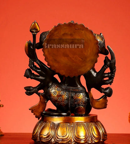 Brassaura™ Pure Brass Panchmukhi Hanuman Idol – Height 13.5 Inches & Weight 9 Kgs | Heat-Treated Black & Gold Finish