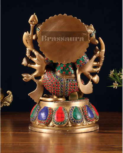 Brassaura™ Handcrafted Superfine Brass Panchmukhi Hanuman Idol – Height 13.5 Inches & Weight 9 Kgs | Meenakari Stonework