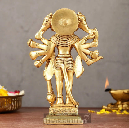 Brassaura™ Pure Brass Standing Panchmukhi Hanuman Idol – Height 7 Inches & Weight 1.182 Kgs | Handcrafted Miniature Idol