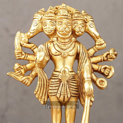 Brassaura™ Pure Brass Standing Panchmukhi Hanuman Idol – Height 7 Inches & Weight 1.182 Kgs | Handcrafted Miniature Idol