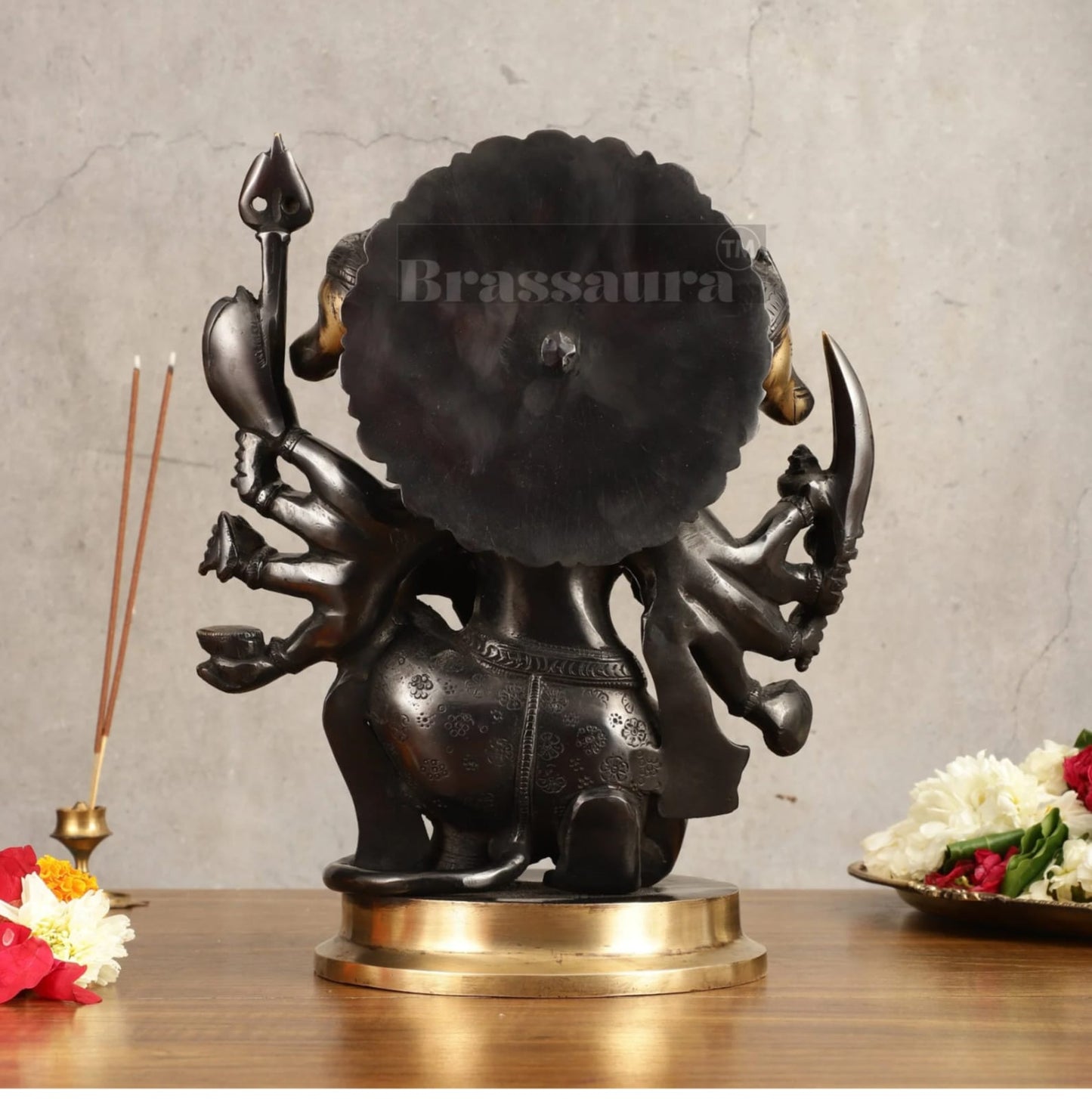 Brassaura™ Handmade Superfine Brass Panchmukhi Hanuman Idol – Height 11 Inches & Weight 6.6 Kgs | Black & Gold Heat-Treated Finish