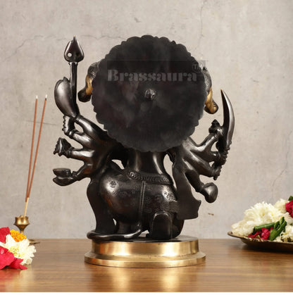 Brassaura™ Handmade Superfine Brass Panchmukhi Hanuman Idol – Height 11 Inches & Weight 6.6 Kgs | Black & Gold Heat-Treated Finish