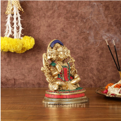 Brassaura™ Superfine Brass Panchmukhi Hanuman Murti – Height 6.5 Inches & Weight 2 Kgs | Handcrafted Miniature Idol