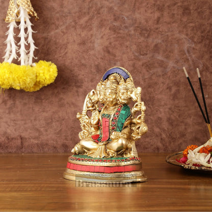 Brassaura™ Superfine Brass Panchmukhi Hanuman Murti – Height 6.5 Inches & Weight 2 Kgs | Handcrafted Miniature Idol