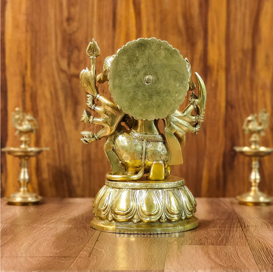 Brassaura® Handcrafted Superfine Brass Panchmukhi Hanuman Idol – Height 13.5 Inches | Heat-Treated Golden Permanent Finish