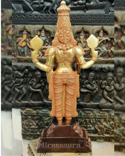 Brassaura™ Large Brass Lord Venkateshwara Statue with Golden & Red Sandstone Finish – 40 Inches, 41 Kgs
