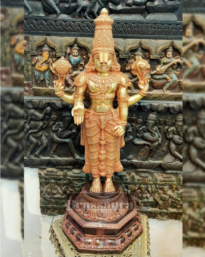 Brassaura™ Large Brass Lord Venkateshwara Statue with Golden & Red Sandstone Finish – 40 Inches, 41 Kgs