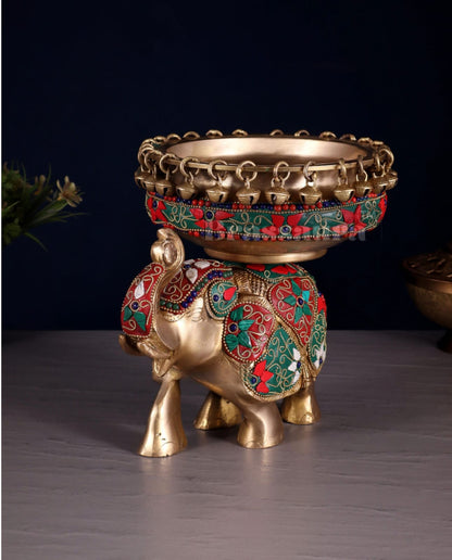 Brassaura™ Decorative Brass Elephant Urli Bowl – 3 Kg, 7.5 Inch Height – Floating Diya Bowl for Living Room & Entrance Decor