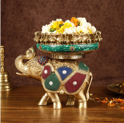 Brassaura™ Pure Brass Elephant Urli with Intricate Meenakari Work – 5.89 kgs, 9.5 Inches Height – Vibrant Traditional Decor