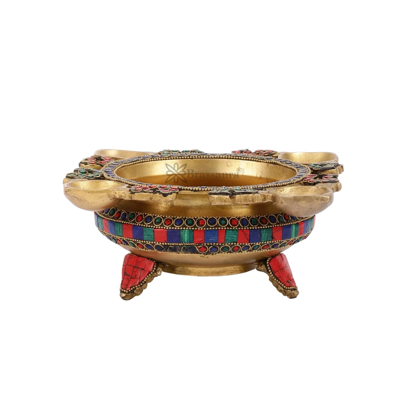 Brassaura™ Exquisite 3.5 Inches Brass Urli with Diyas – 2 kgs – Traditional Decorative Bowl for Home Ambiance