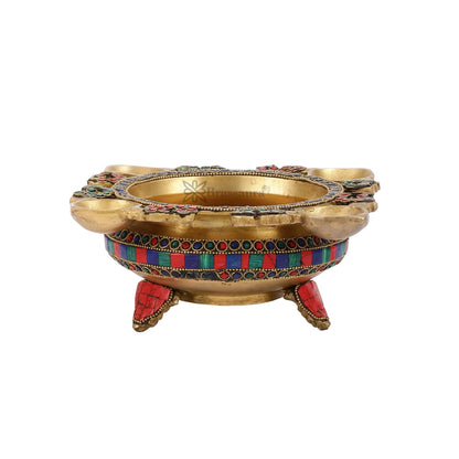 Brassaura™ Exquisite 3.5 Inches Brass Urli with Diyas – 2 kgs – Traditional Decorative Bowl for Home Ambiance