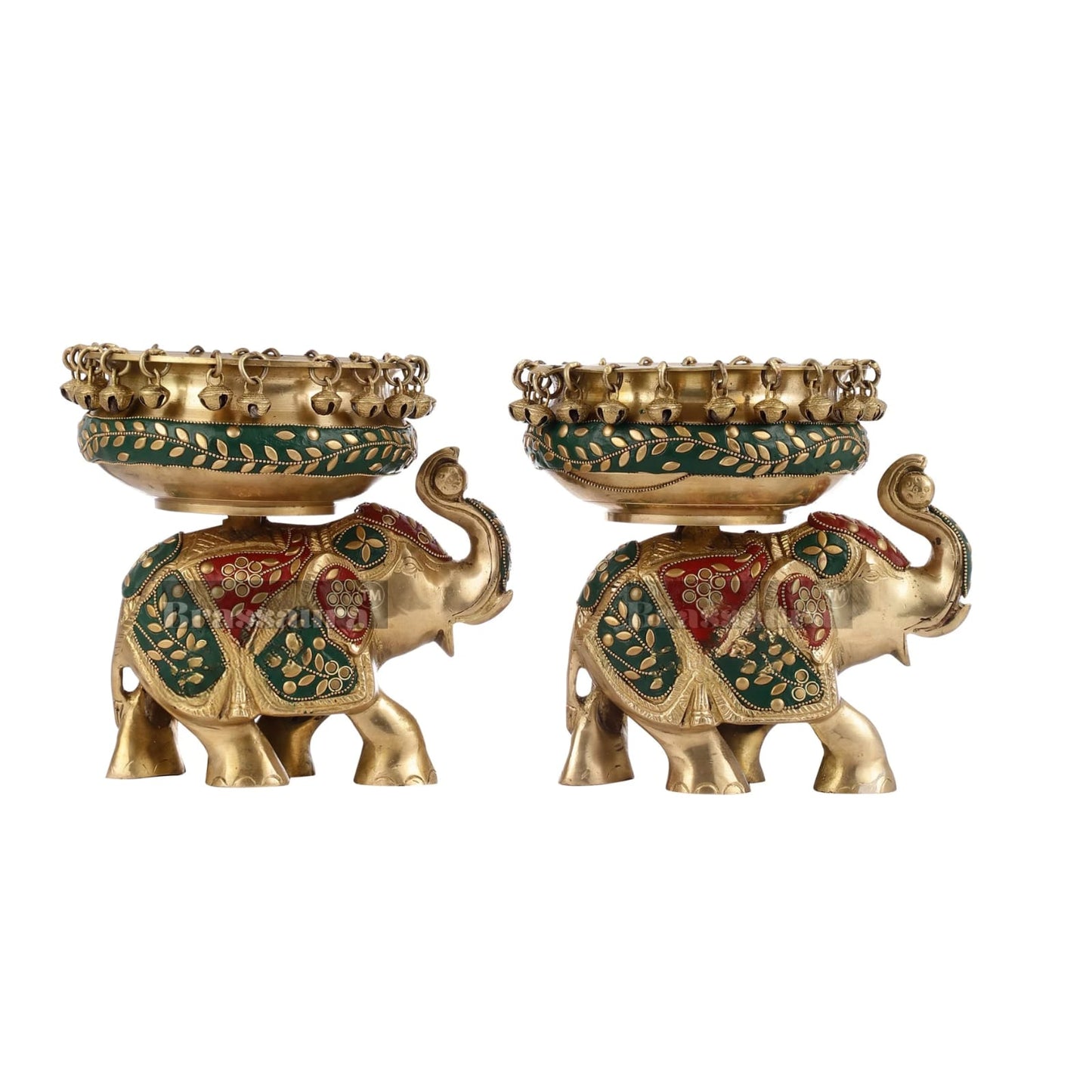 Brassaura™ Meenakari Brass Urli Bowl Pair – 6 kgs, 7.5 Inches Height – Colorful Decorative Urli Set for Home Decor