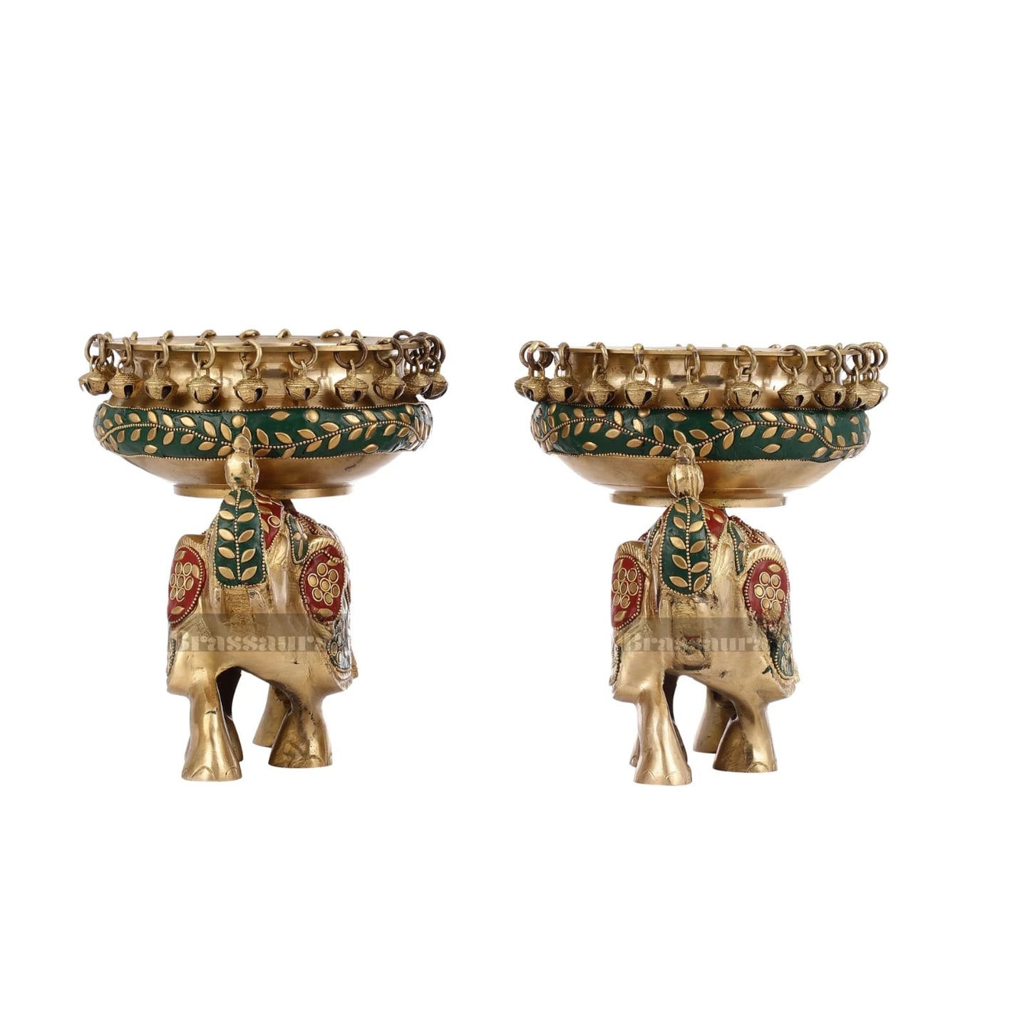 Brassaura™ Meenakari Brass Urli Bowl Pair – 6 kgs, 7.5 Inches Height – Colorful Decorative Urli Set for Home Decor