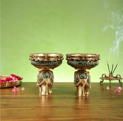 Brassaura™ Meenakari Brass Urli Bowl Pair – 6 kgs, 7.5 Inches Height – Colorful Decorative Urli Set for Home Decor