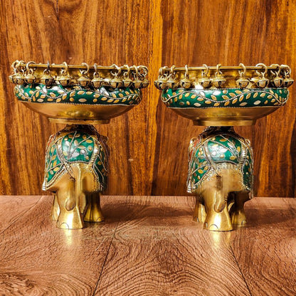 Brassaura™ Meenakari Brass Urli Bowl Pair – 6 kgs, 7.5 Inches Height – Colorful Decorative Urli Set for Home Decor