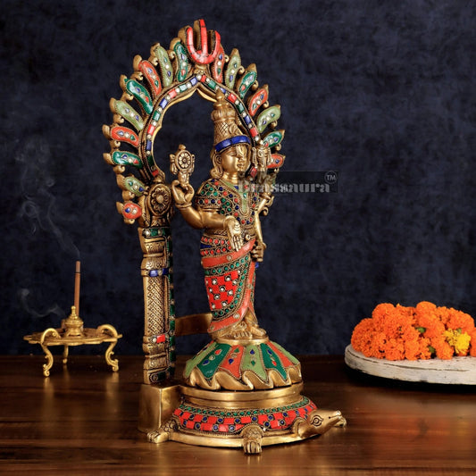 Brassaura® Brass Lord Venkateshwara Swamy Statue with Prabhavali – 17 Inches