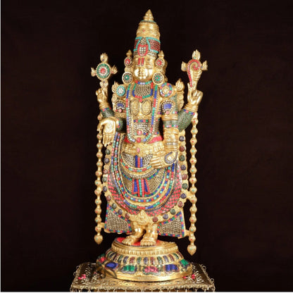 Brassaura™ Brass Lord Venkateshwara Idol with Pedestal & Bells – 38 Inches Idol, 37 Kgs & 21 Inches Pedestal stand - 33 Kgs