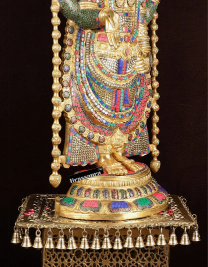 Brassaura™ Brass Lord Venkateshwara Idol with Pedestal & Bells – 38 Inches Idol, 37 Kgs & 21 Inches Pedestal stand - 33 Kgs