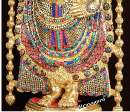 Brassaura™ Brass Lord Venkateshwara Idol with Pedestal & Bells – 38 Inches Idol, 37 Kgs & 21 Inches Pedestal stand - 33 Kgs
