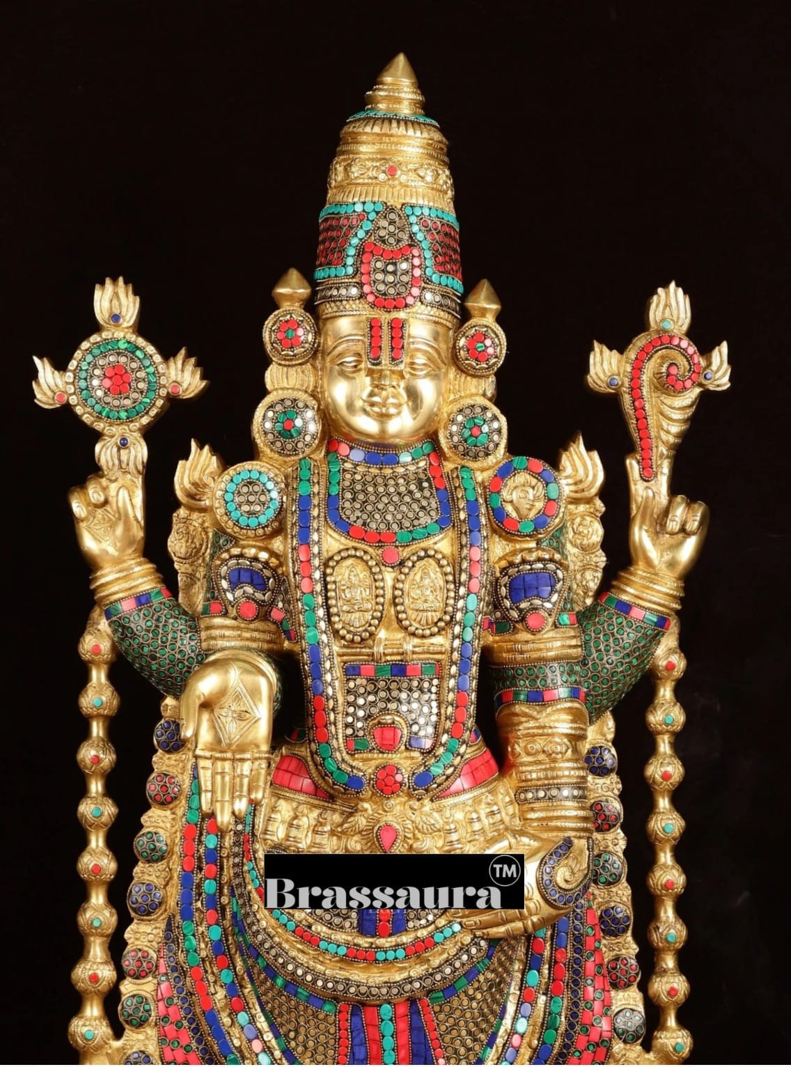 Brassaura™ Brass Lord Venkateshwara Idol with Stonework – 38 Inches, 37 Kgs