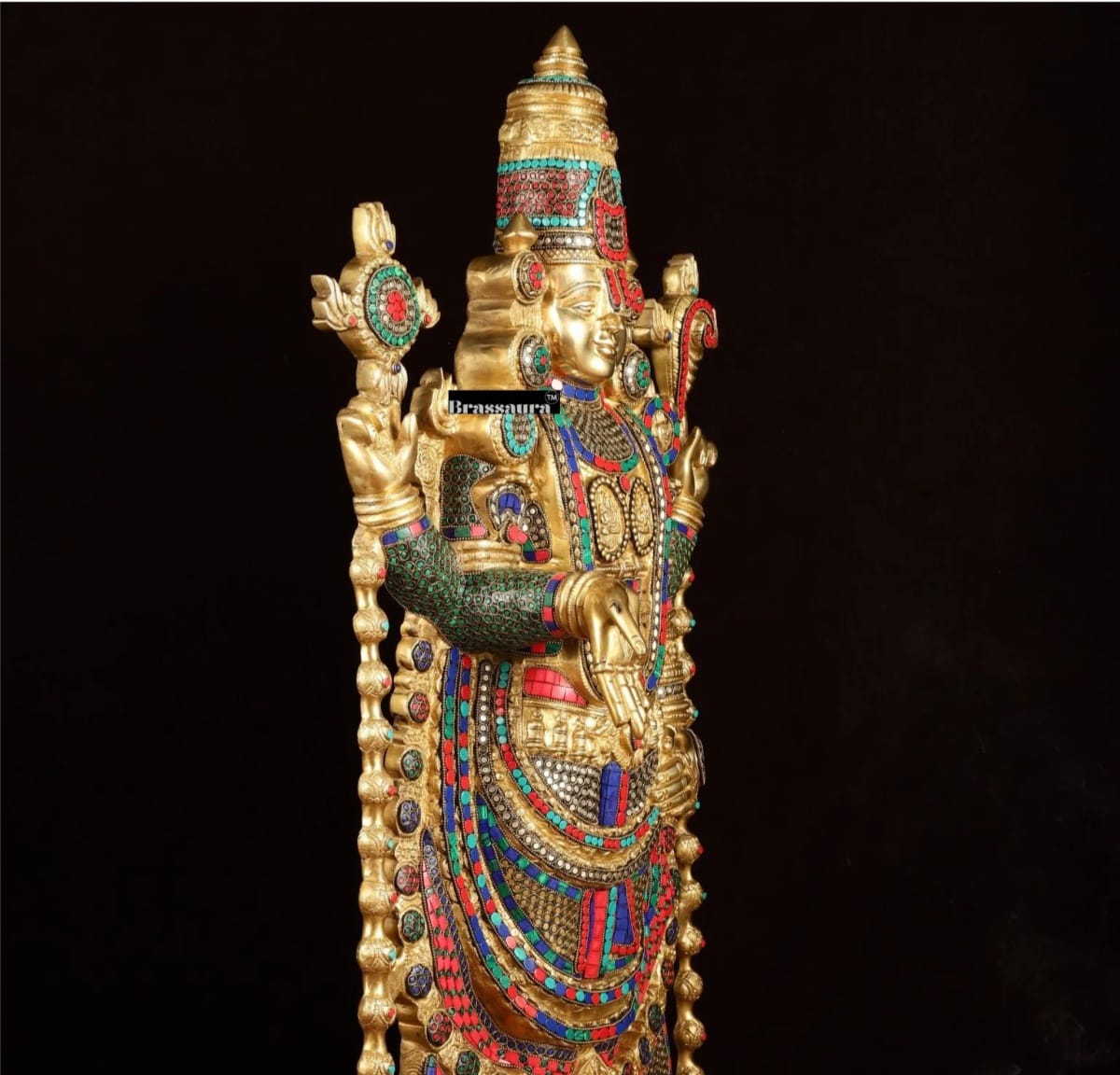 Brassaura™ Brass Lord Venkateshwara Idol with Stonework – 38 Inches, 37 Kgs