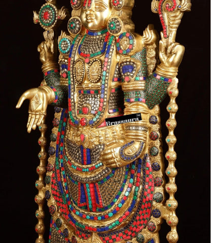 Brassaura™ Brass Lord Venkateshwara Idol with Stonework – 38 Inches, 37 Kgs