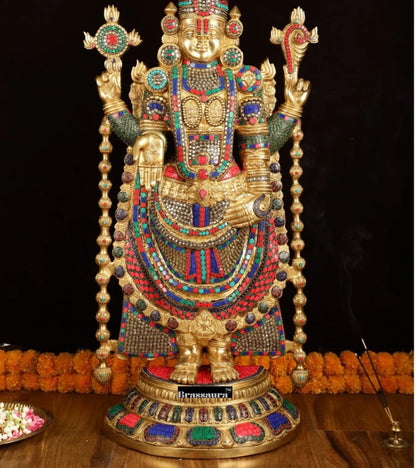 Brassaura™ Brass Lord Venkateshwara Idol with Stonework – 38 Inches, 37 Kgs