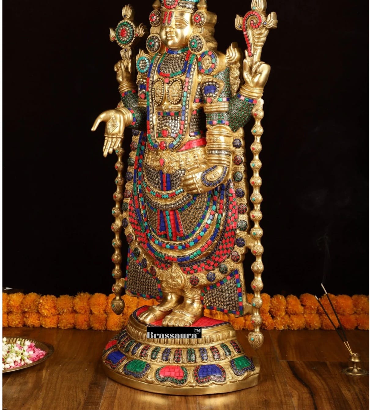 Brassaura™ Brass Lord Venkateshwara Idol with Stonework – 38 Inches, 37 Kgs