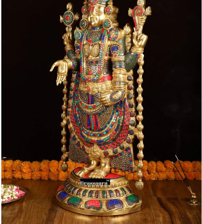 Brassaura™ Brass Lord Venkateshwara Idol with Stonework – 38 Inches, 37 Kgs