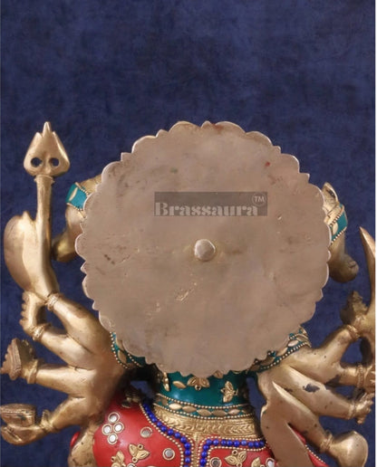 Brassaura™ Brass Panchmukhi Hanuman Idol – Height 11 Inches & Weight 6.6 Kgs | Handcrafted with Natural Stones