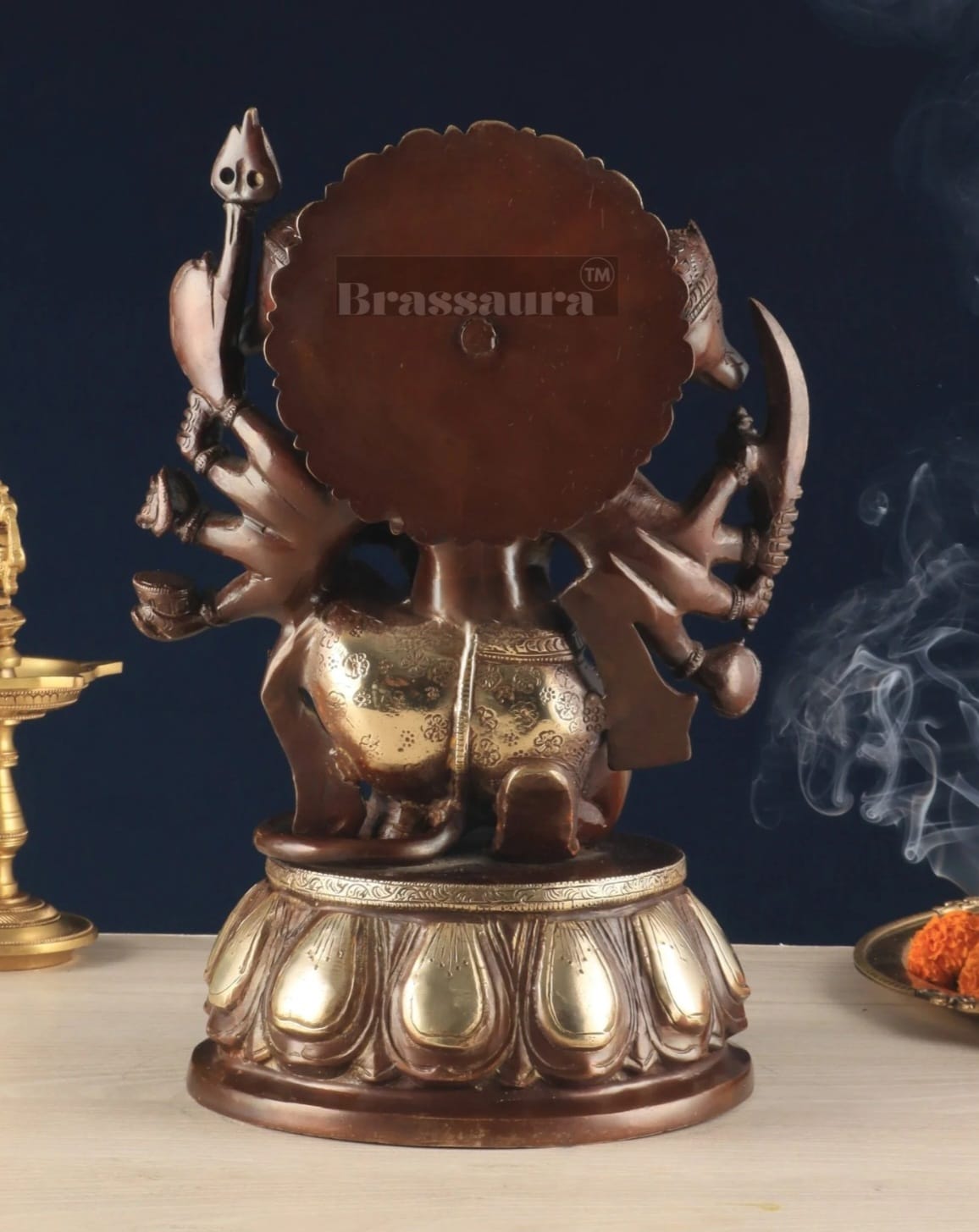 Brassaura™ Brass Panchmukhi Hanuman Idol – Height 13.5 Inches & Weight 9 Kgs | Dual Tone Chola Finish