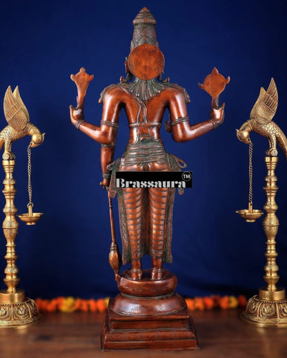 Brassaura™ Handcrafted Pure Brass Lord Vishnu Statue on Lotus Base with Sheshnaag | 37 Inch Height | 27 KG Weight | Black Heat-Treated Finish